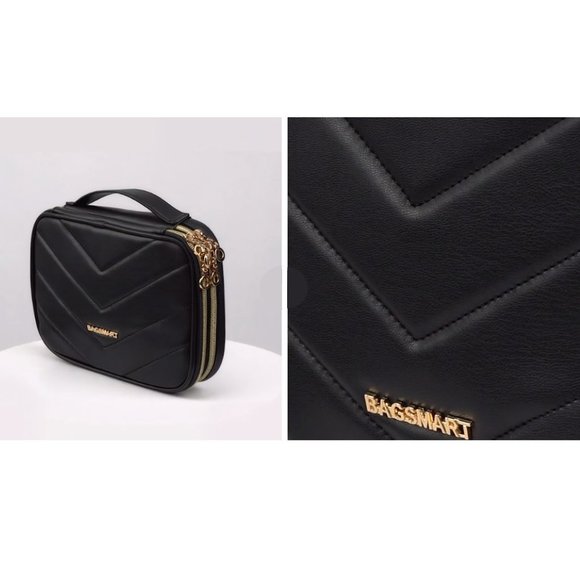 Black Travel Jewelry Organizer Portable Pleather Faux Leather Case - Picture 14 of 14